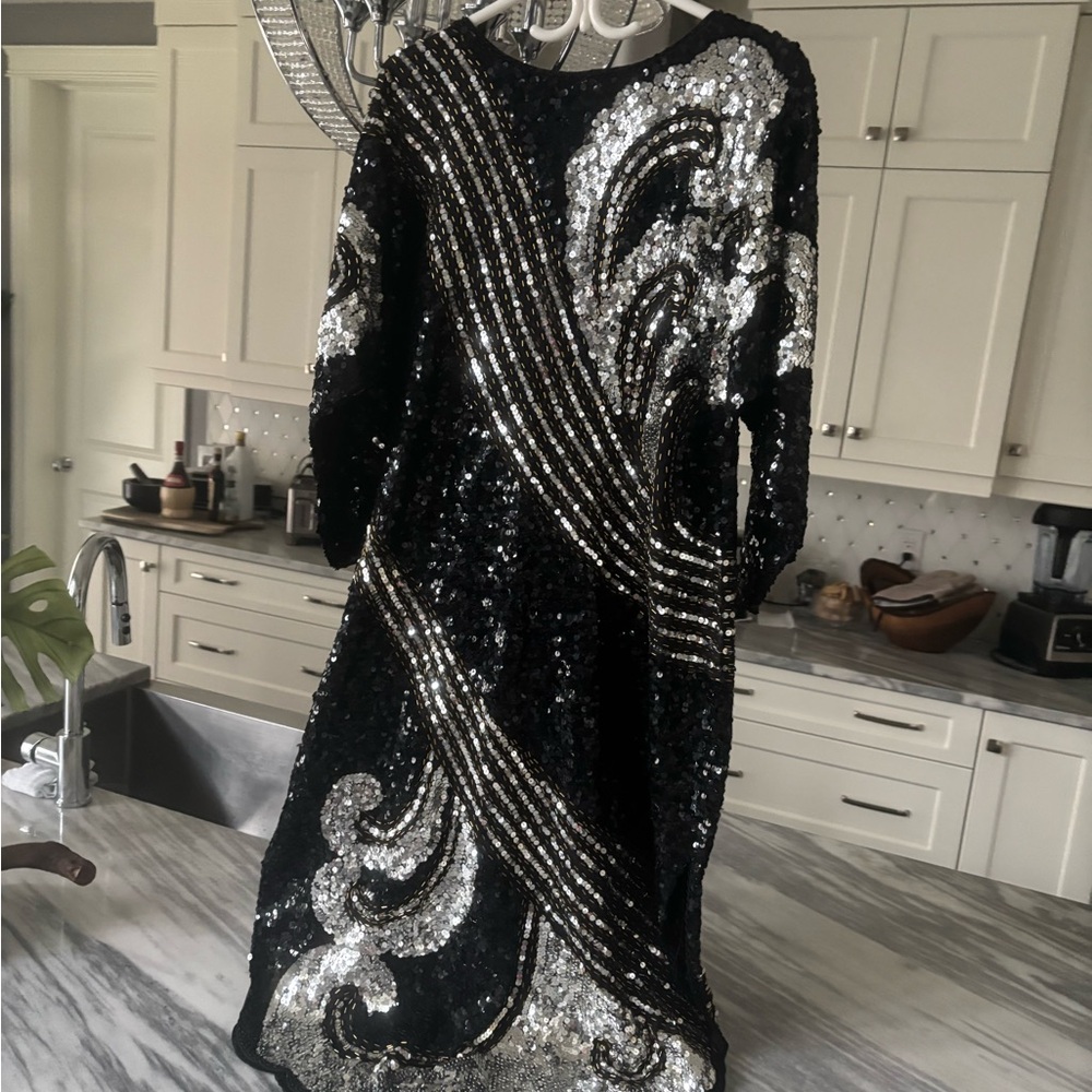 Black and Silver Sequin Dress 2000s size large to extra large stunning gala